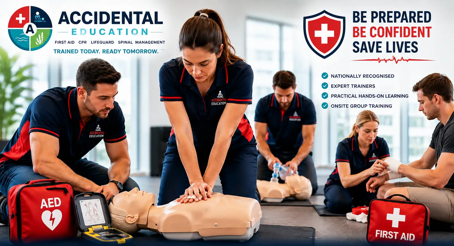 Employees participating in practical workplace first aid training at a business in New South Wales.